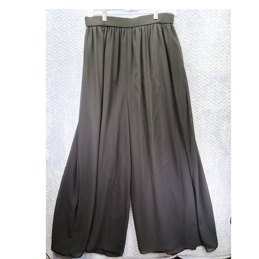 Vintage Whimsical Black Wide Leg Palazzo Pants Chiffon Flowy High Waist Size 10